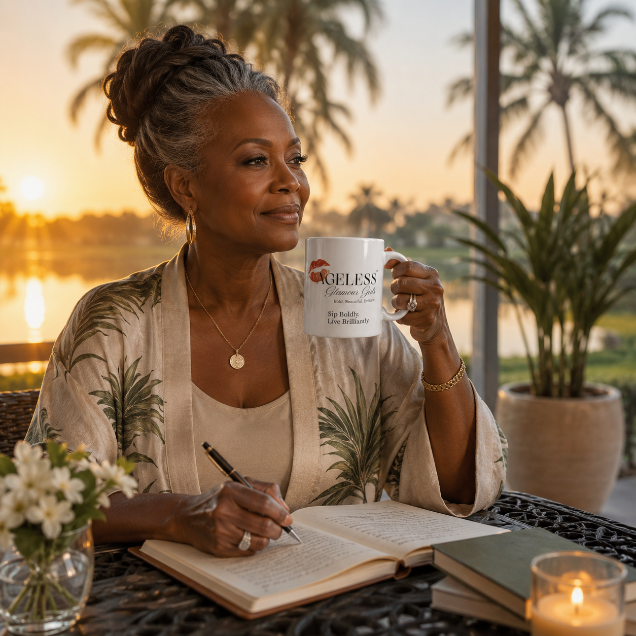 AGG Signature Affirmation Mug: Sip Boldly. Live Brilliantly. | Ceramic Coffee Mug for Women 50+ (15 oz)