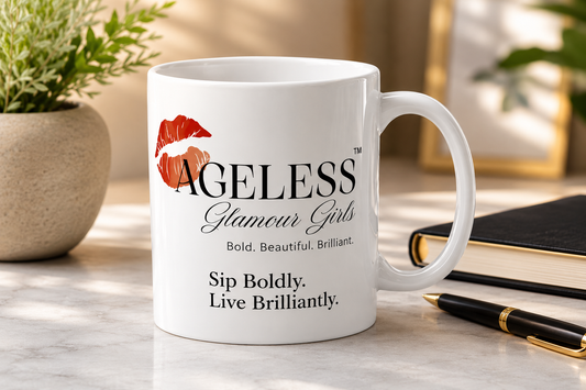 AGG Signature Affirmation Mug: Sip Boldly. Live Brilliantly. | Ceramic Coffee Mug for Women 50+ (15 oz)