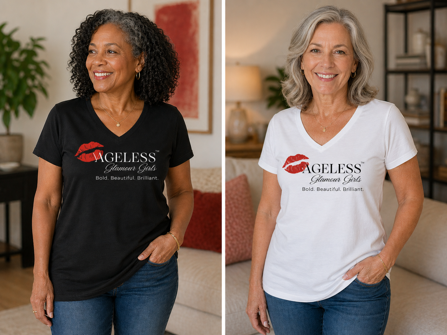AGG™ Lips V-Neck Tee – Unisex T-Shirt for Women 50+